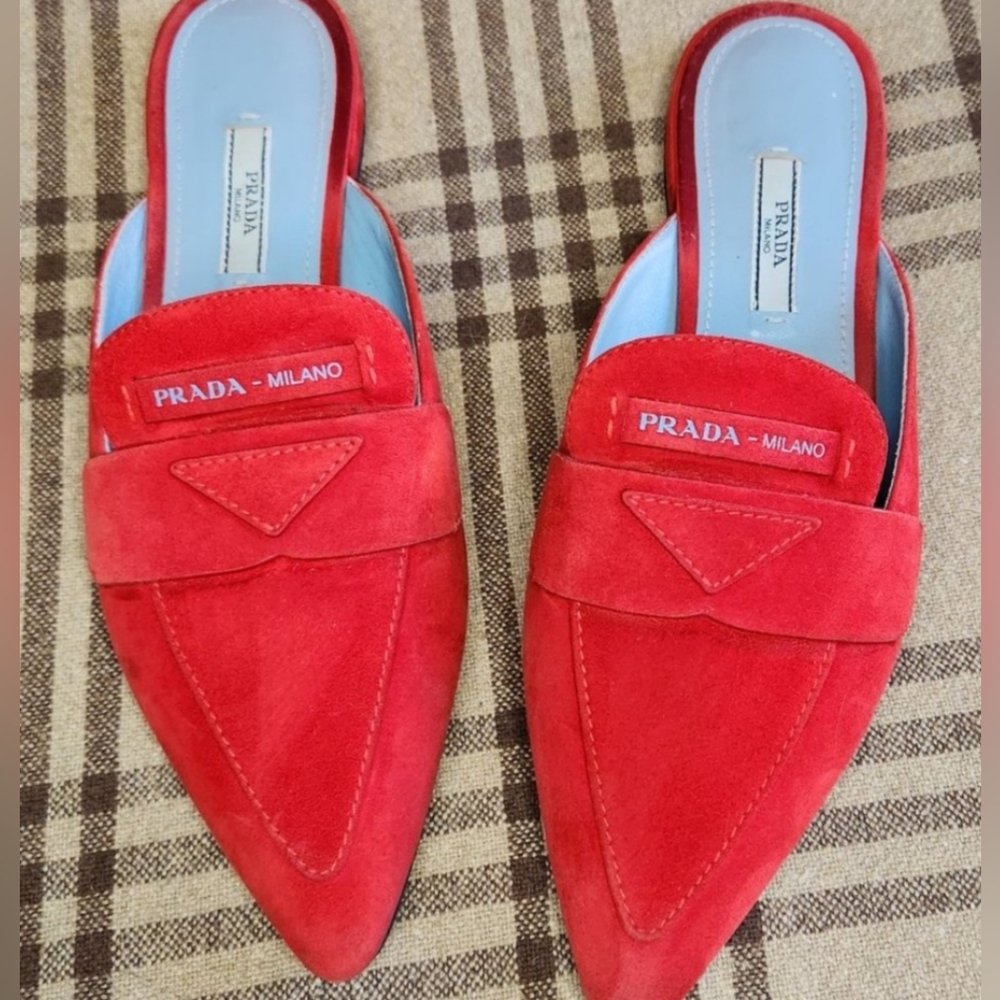 Prada Red Pointed Toe Slides